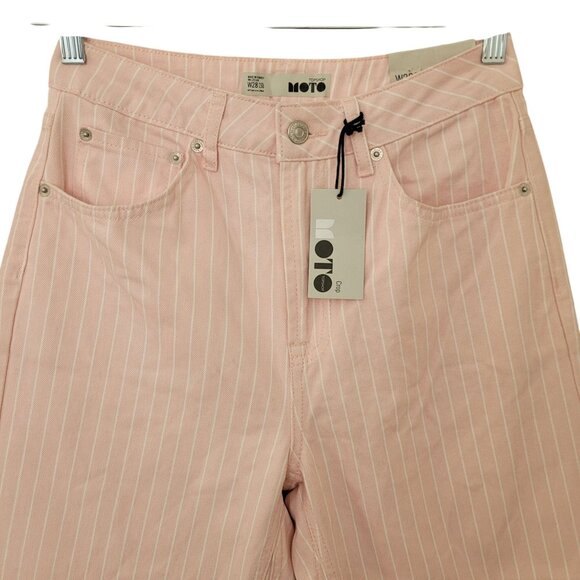 Topshop Moto Pink Pinstripe Cropped Jeans Womens W28 L30 NWT - Picture 5 of 11